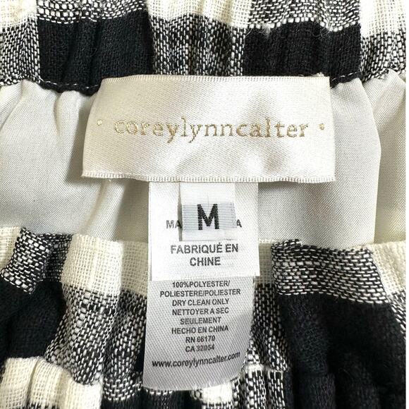 Corey Lynn Calter Gingham Off The Shoulder Linen Blend Dress Black White Medium - Picture 7 of 11